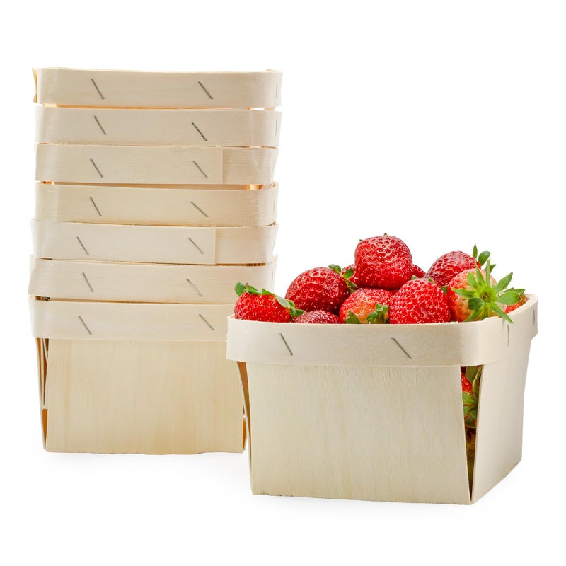 Cornucopia Brands Quart Wooden Berry Baskets (8-Pack); 5.75-Inch Square Vented Wood Boxes for Fruit Picking, Easter or Arts & Crafts - Image 1